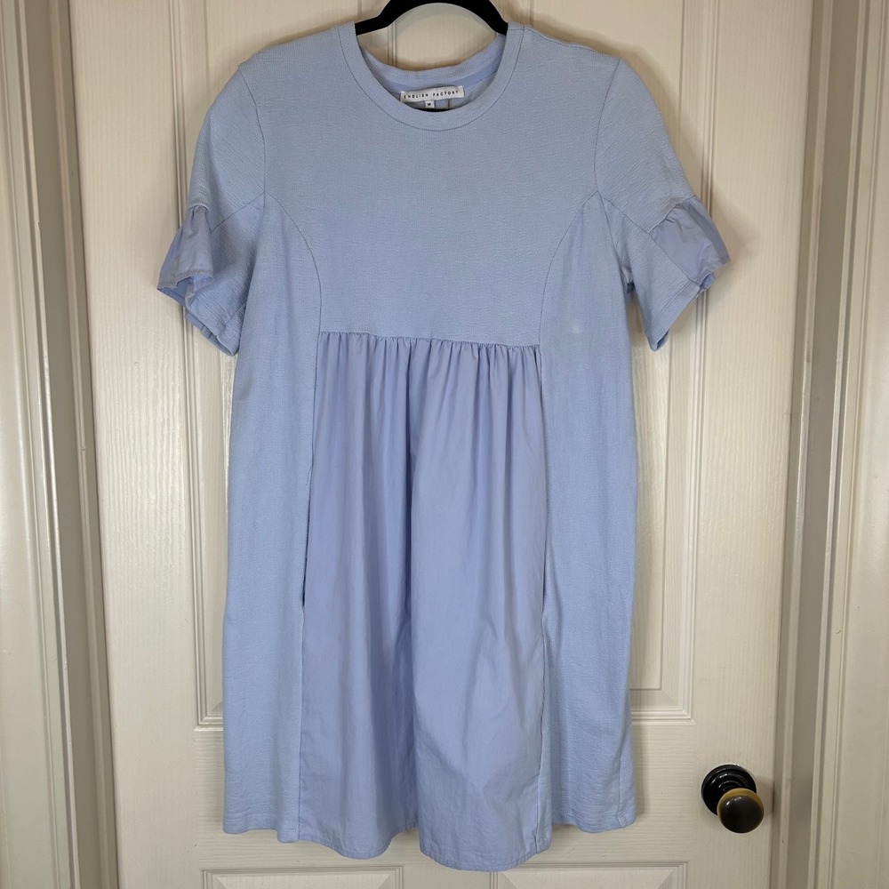 ENGLISH FACTORY Womens Blue Textured Babydoll‎ Tunic Dress Size M